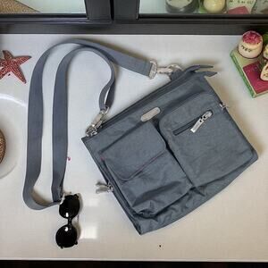 Baggallini Women's Gray with Pink Lining Washable Crossbody Bag Purse Organize